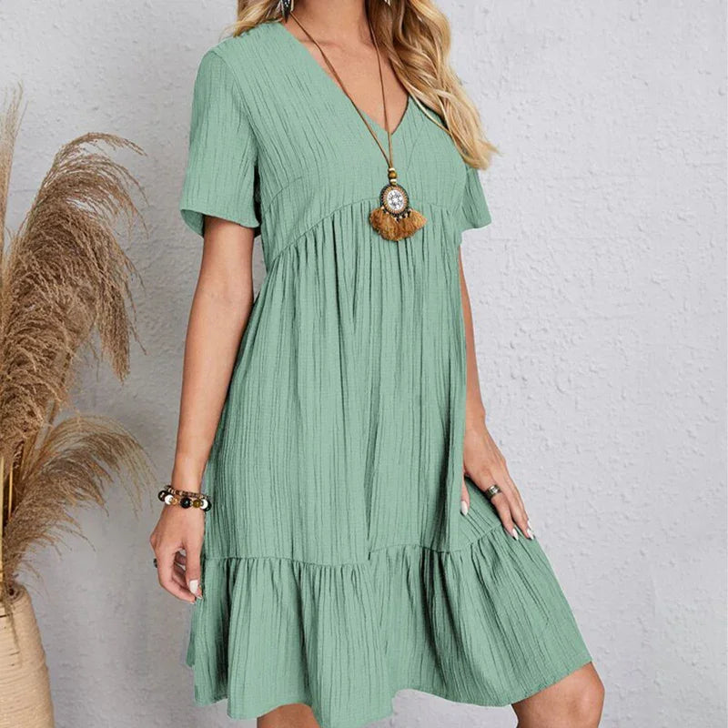 Casual Bohemian V Neck Short Sleeve Mini Dress