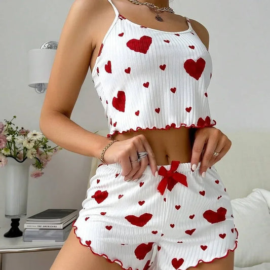 Heart Print Sleeveless Soft Sleepwear Pyjamas Set