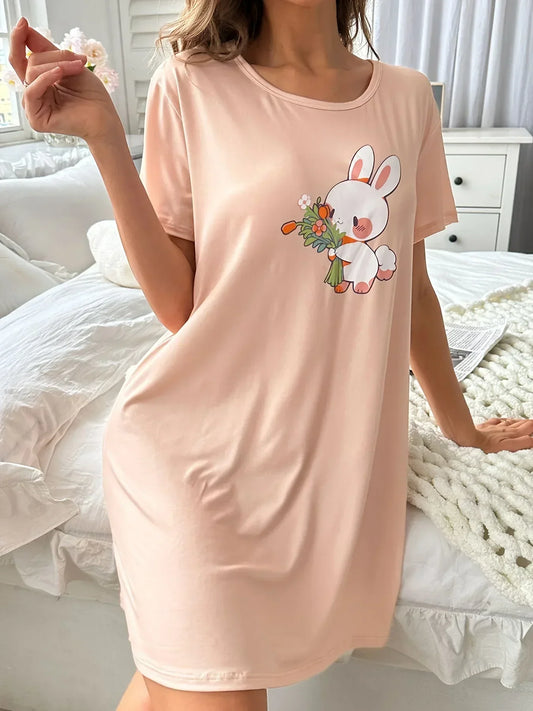 ملابس نوم ناعمة ولطيفة بتصميم أرنب، مناسبة للارتداء اليومي.