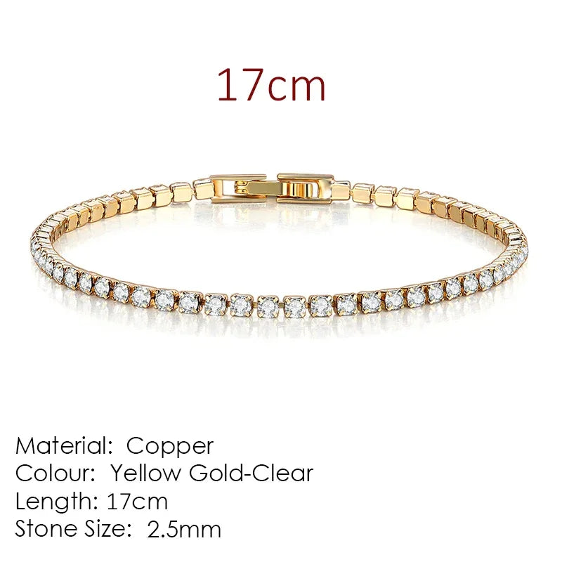 Zirconia Tennis Crystal Charm Thin Chain Bracelet
