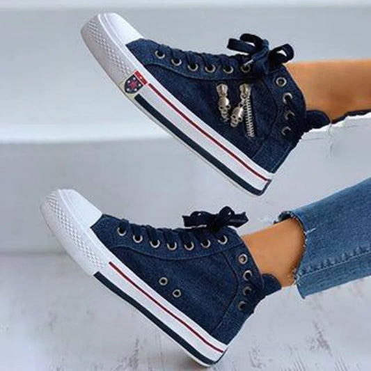 Canvas Chic High Top Flat Zipper Walking Sneakers