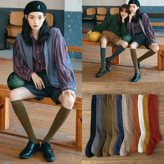 Long Cotton Solid Warm Thigh High Socks