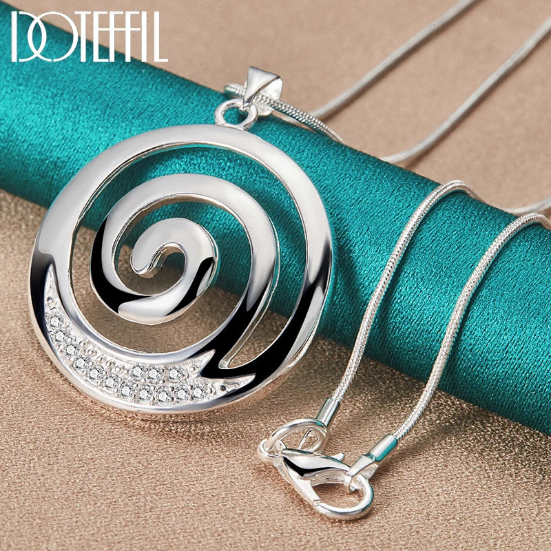 925 Sterling Silver AAA Zircon Round Spiral Necklace