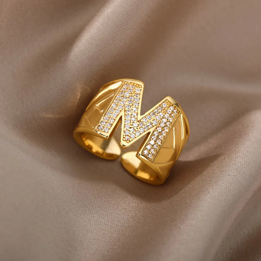 Chunky Wide Zircon Initial Letter Rings