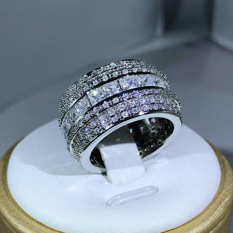 Elegant 925 Sterling Silver Exquisite White Zircon Stone Ring