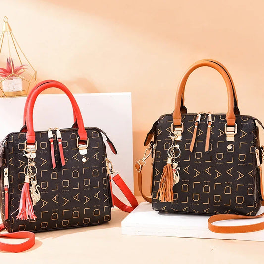 English Letter PU Leather Tassel Luxury Shoulder Bag
