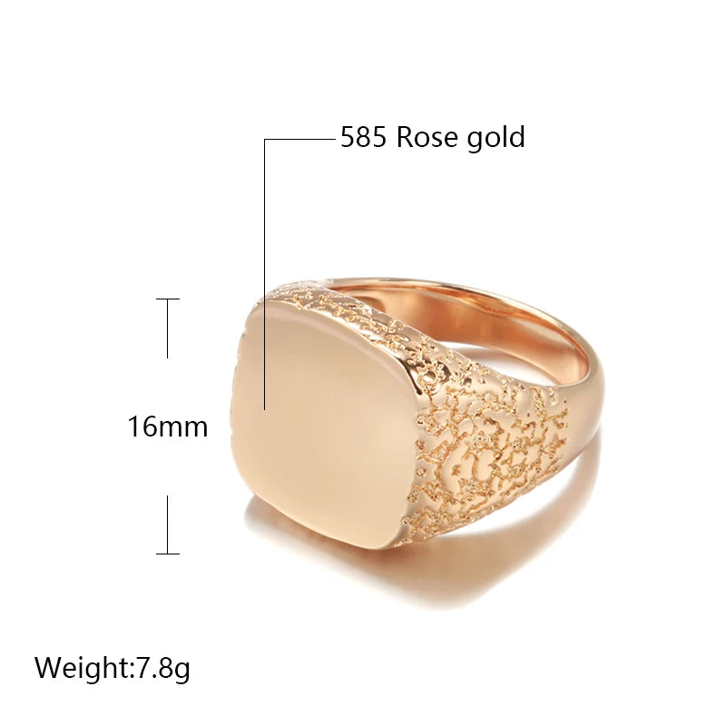 Big Glossy 585 Rose Gold Color Simple Square Ring