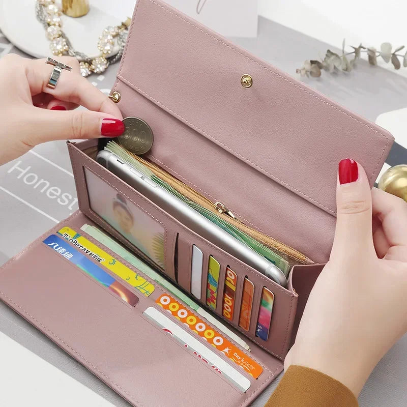 Letter Long Tri-fold Leather Card Holder Wallet