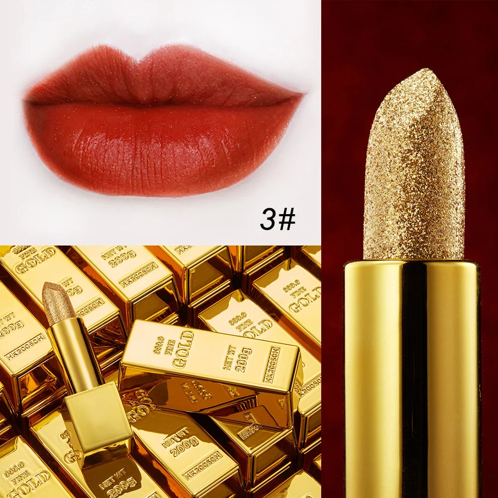 Glitter Lipstick Moisturizing Makeup Velvet Matte Gold Lipstick