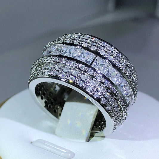 Elegant 925 Sterling Silver Exquisite White Zircon Stone Ring