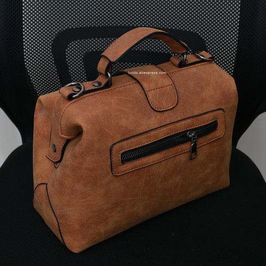 Plaid Rivets Design Doctor Crossbody High Quality PU Leather Tote Bags