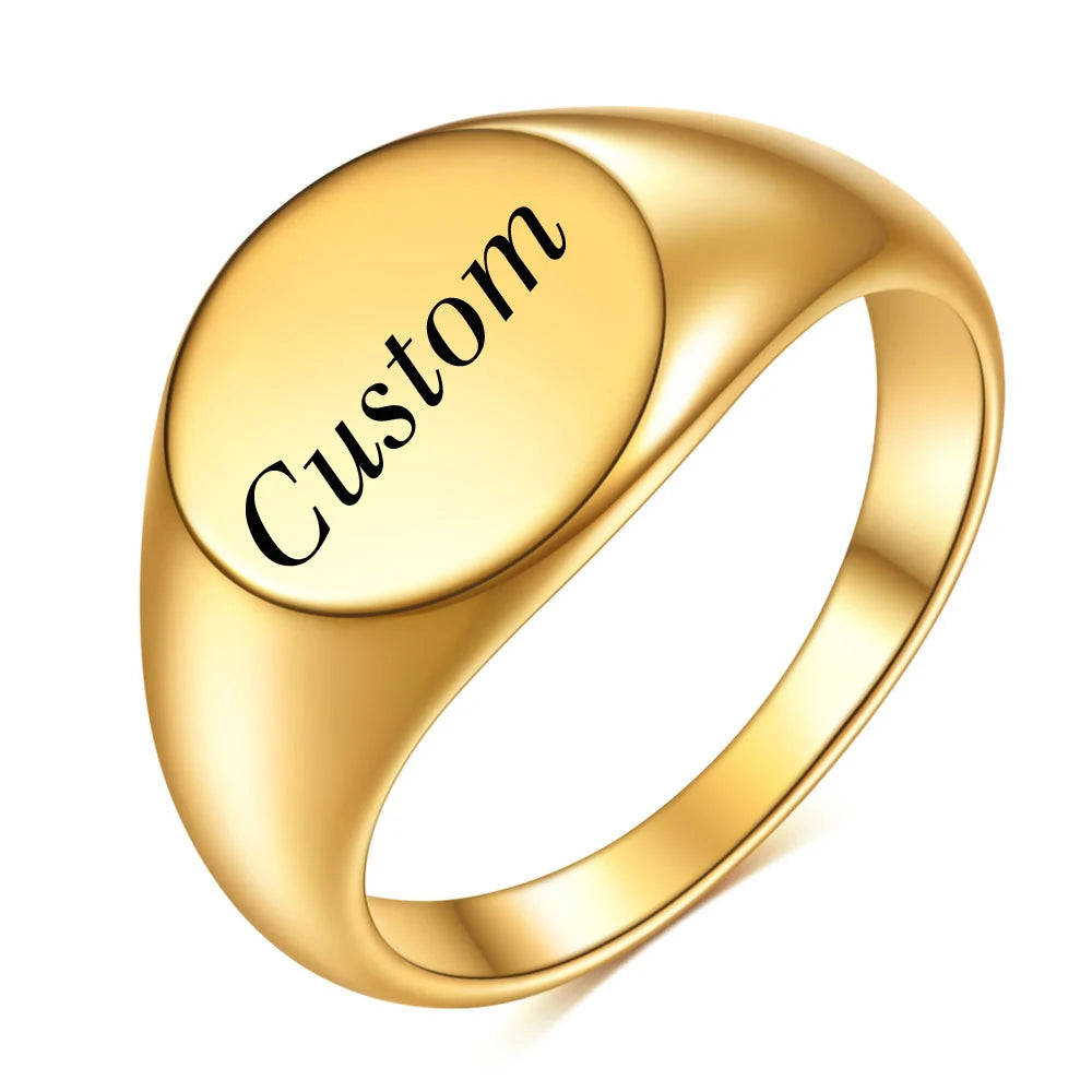 Initial Letter Stamp Signet Chunky Stainless Rings