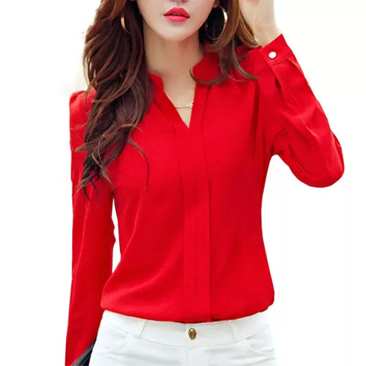 Long Sleeve Slim Chiffon Blouse Office Shirts