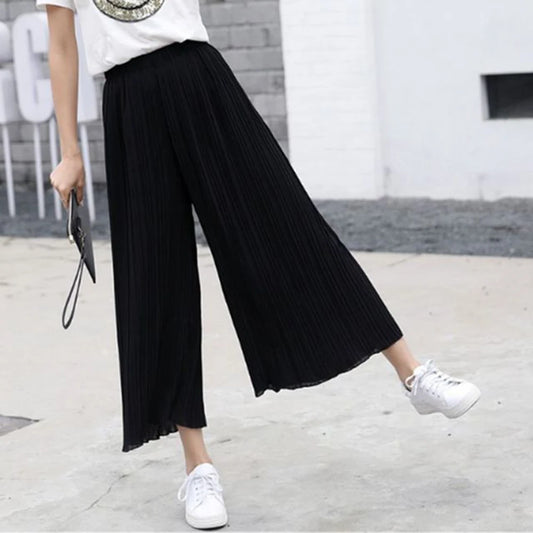 Waist High Pleated Wide Leg Chiffon Loose Pants