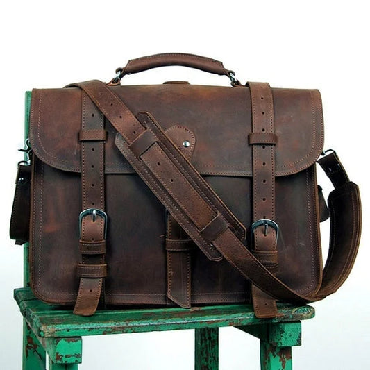 Vintage Crazy Horse Genuine Leather Briefcase Business Bag
