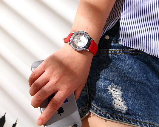 DANA Crystal Leather Straps Sports Watch