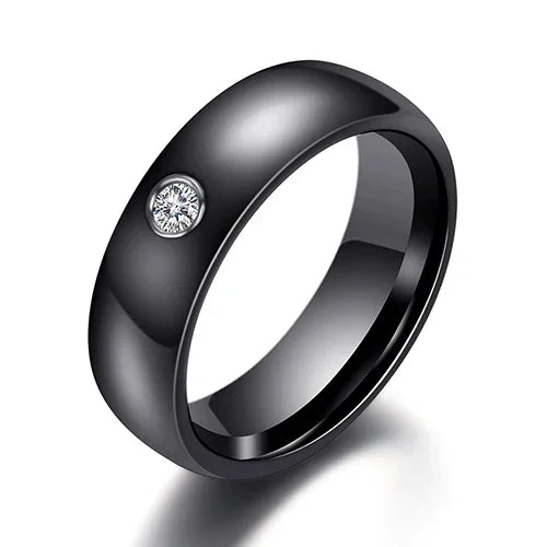 Ceramic With Crystal Wedding Band Ring
