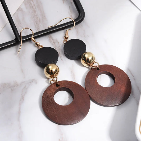 Natural Wood Clip on Geometric Earring