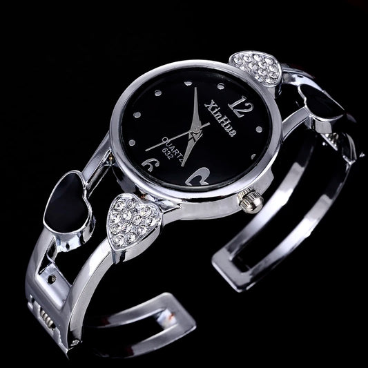 Vintage Heart Quartz Silver Classic Crystal Stainless Steel Luxury Watch