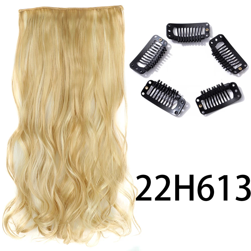 Synthetic Long Straight Clip In One Piece Hair Extension 5 Clips Fake Hair