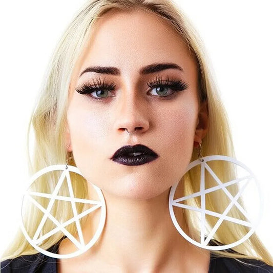 Acrylic Big Round Pentagram Drop Pink Circle Star Dangle Earrings
