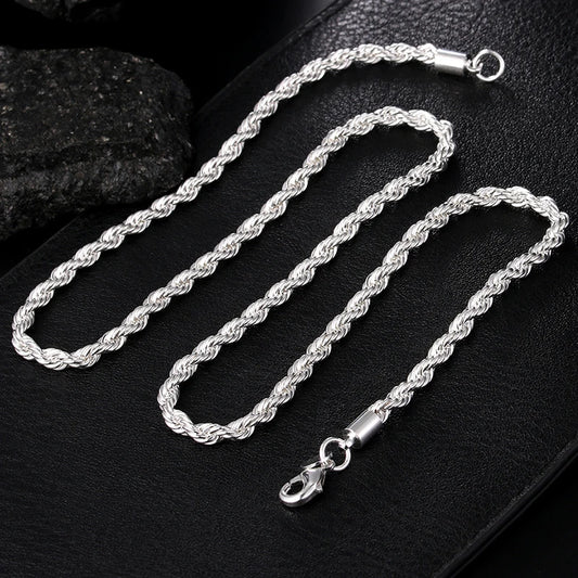 925 Silver 3MM/4MM Twist Necklace Jewelry