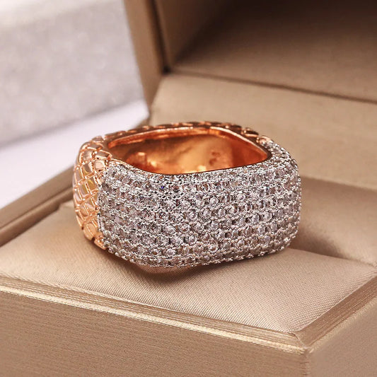 Luxury S925 Silver Rose Gold Filled Inlay White Zircon Ring