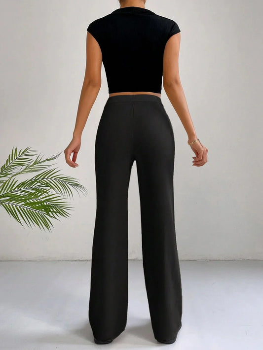 Plain High Waist Straight Leg Pants