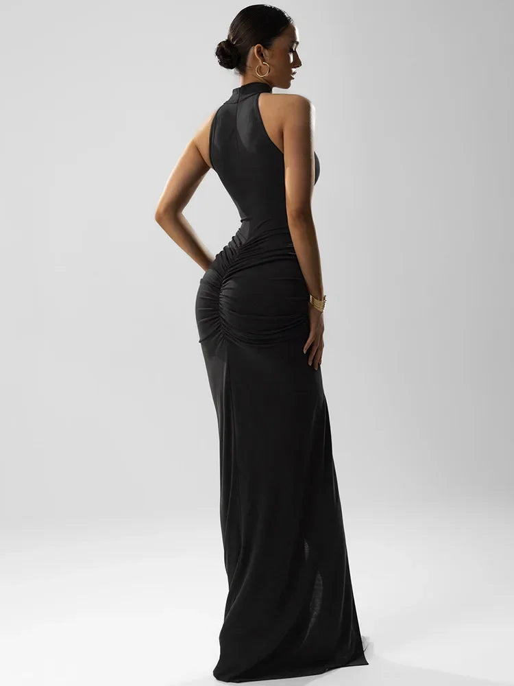 Mozision Halter Ruched Sleeveless Sexy Maxi Dress