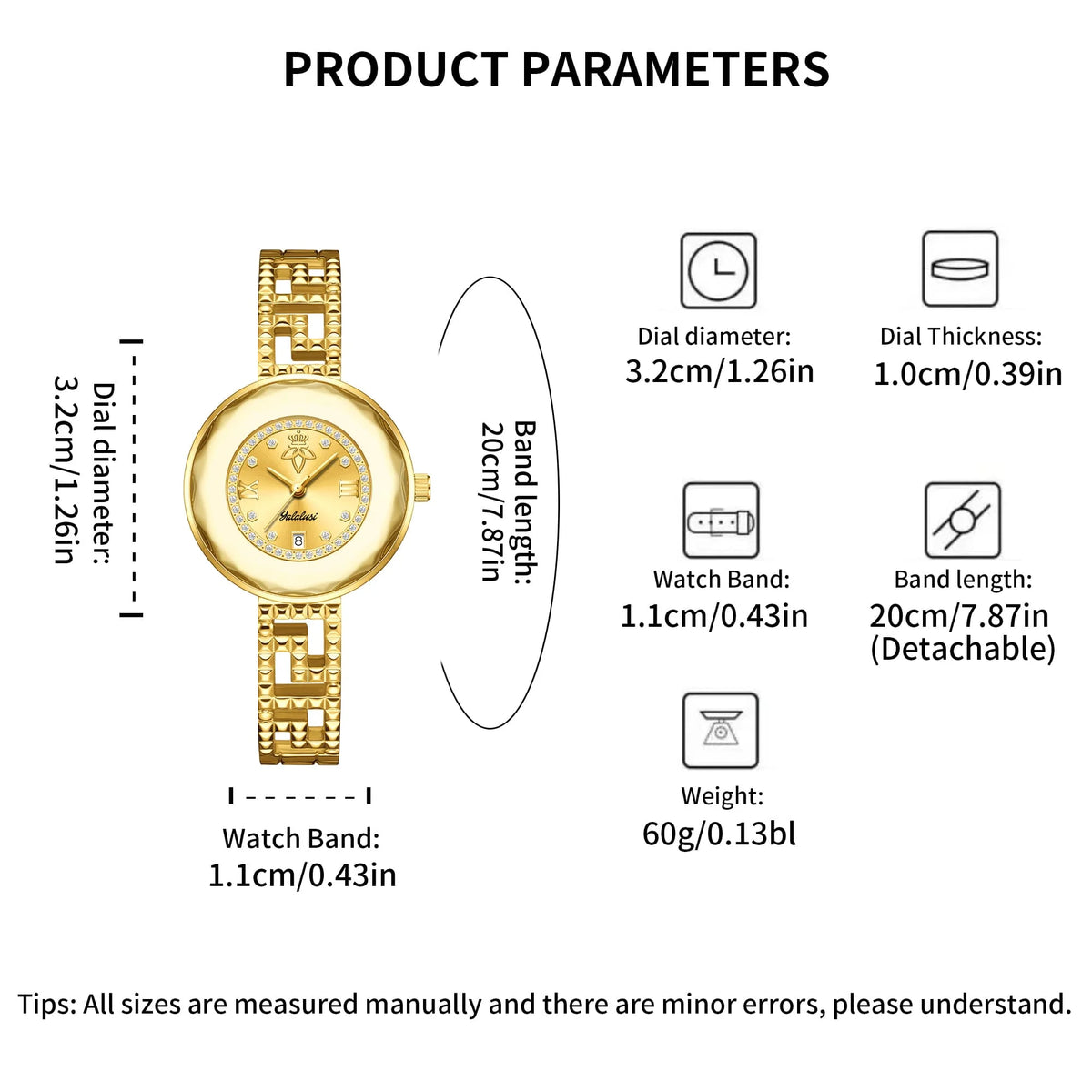 Round Dial Luxury Diamond-Studded Water-Resistant Quartz Bracelet Watch