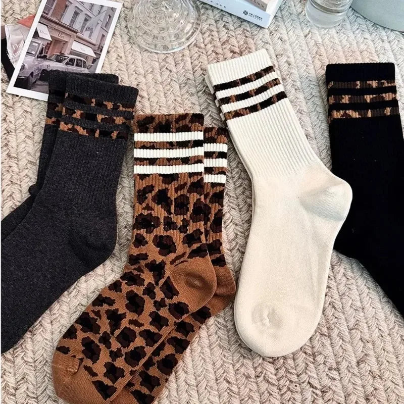 4 Pairs Leopard Cotton Sports Socks