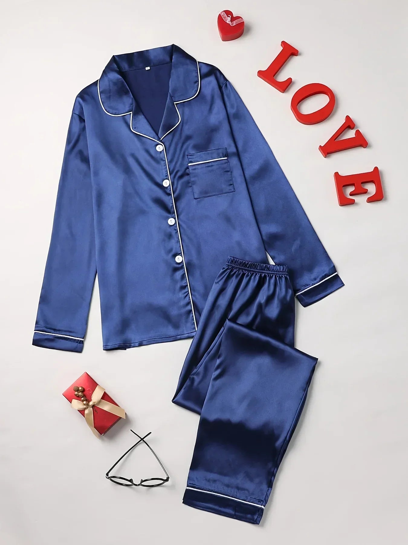 Solid Long Sleeve Sleepwear Pyjamas Set