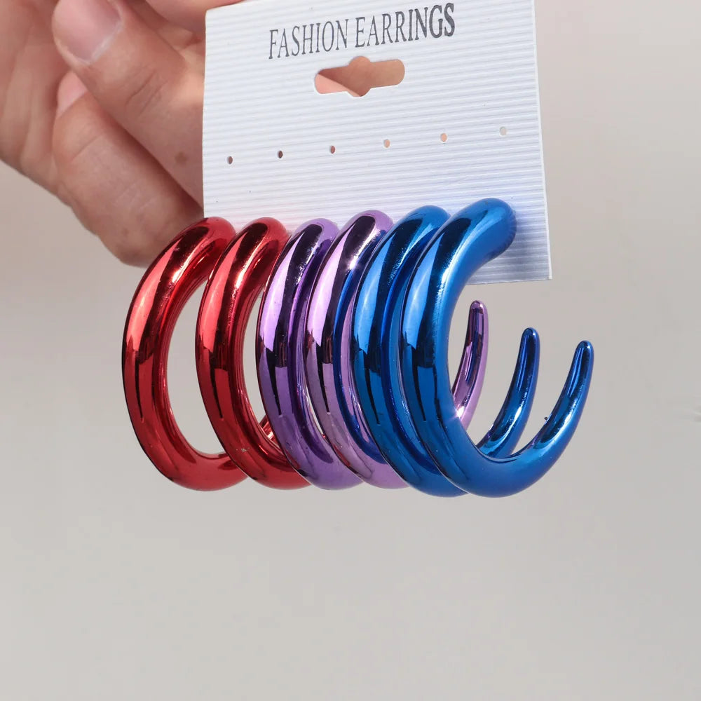 FishSheep Trendy Acrylic Geometric Circle Hoop Earrings Set