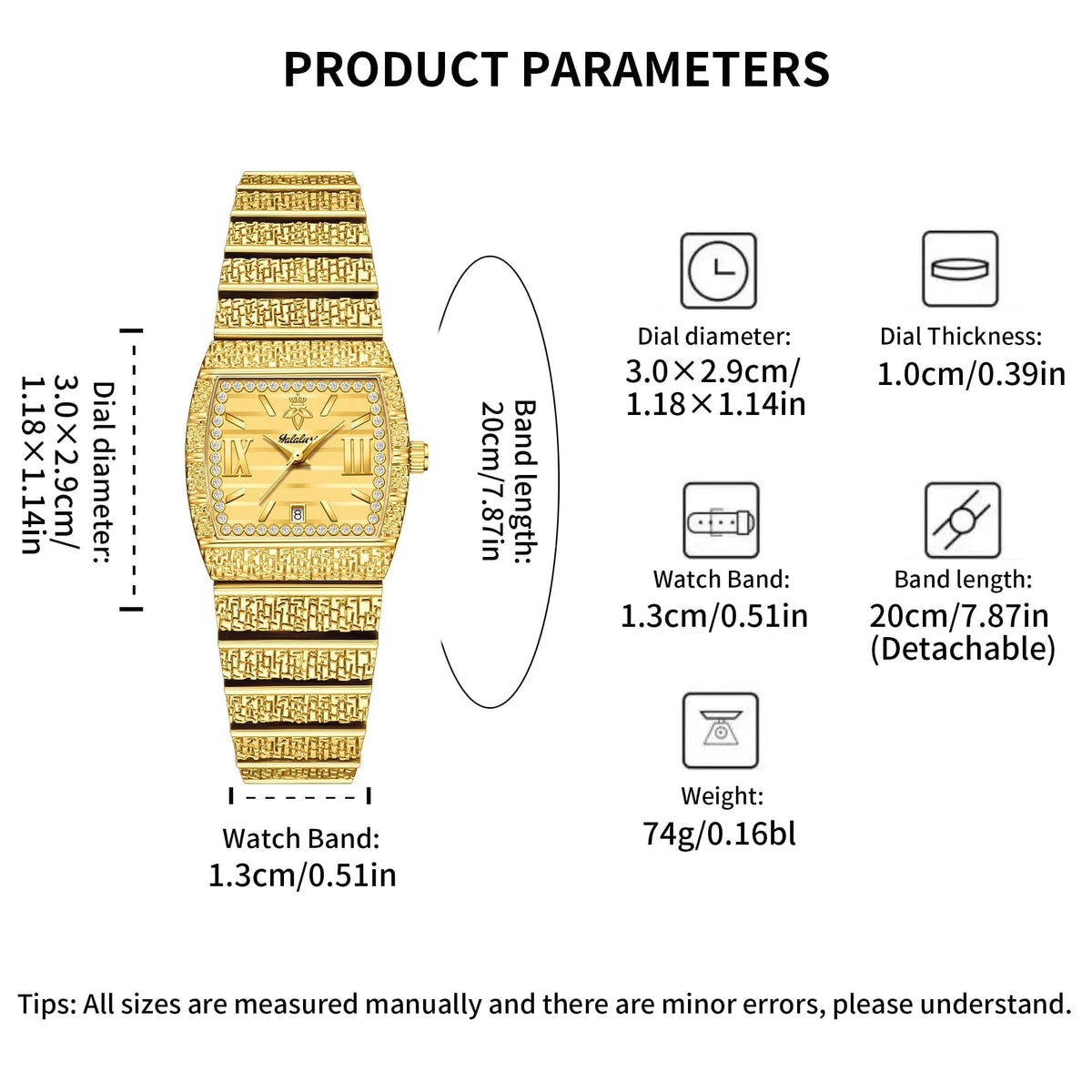 Luxury Small Gold with Diamond-Set Dial Water-Resistant Quartz Timepiece Watch
