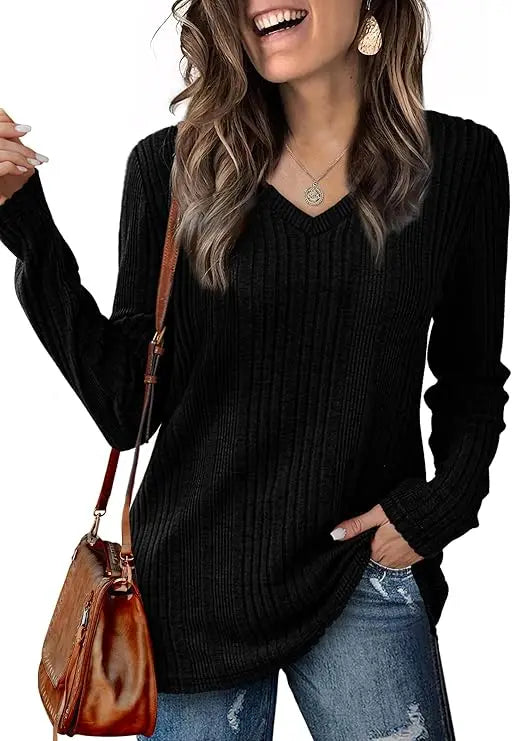 V-neck versatile top long sleeve Sweater