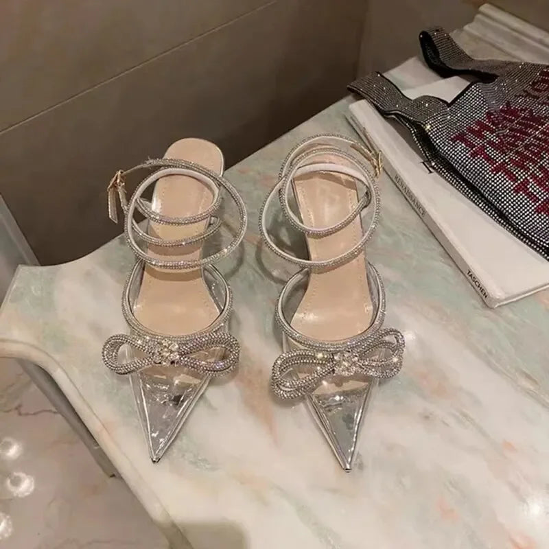 Glitter Rhinestones Crystal Silk Thin High Heels Shoes