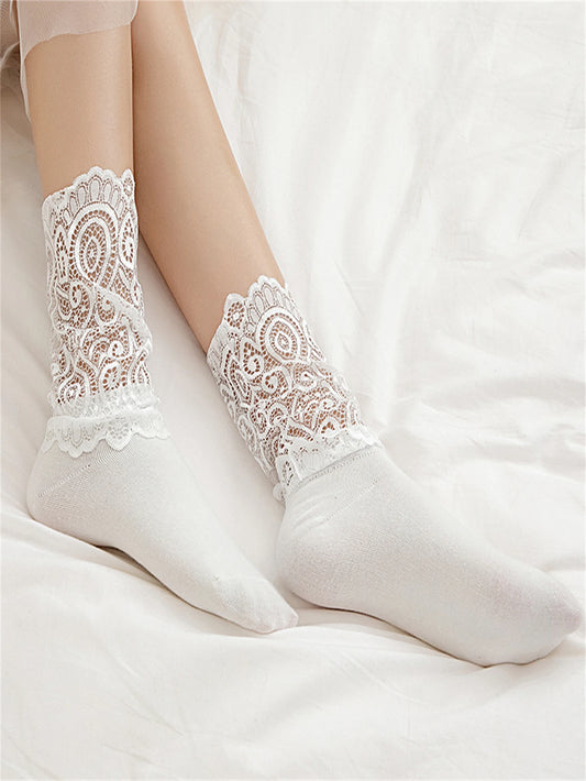 Sexy Lace Floral Mesh Transparent Short Cotton Sock