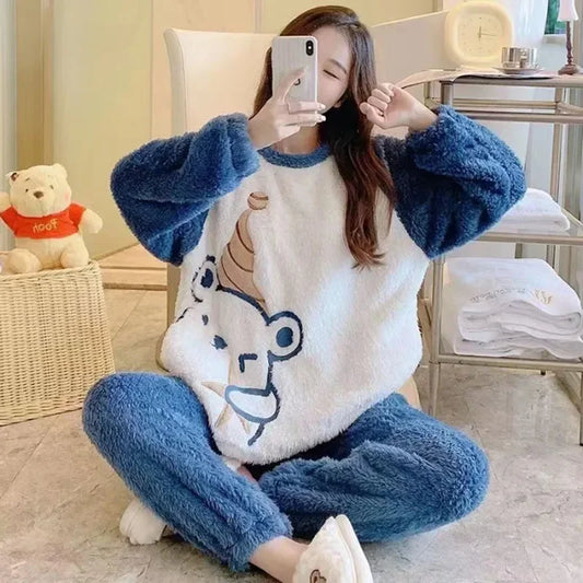 Thickened Warm Flannel Cute Cartoon Bear Pyjama