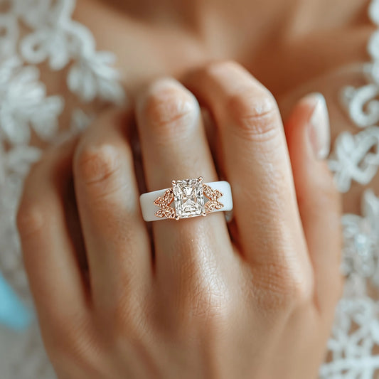 White Silicone Butterfly Side Stones Cut Square CZ Rings