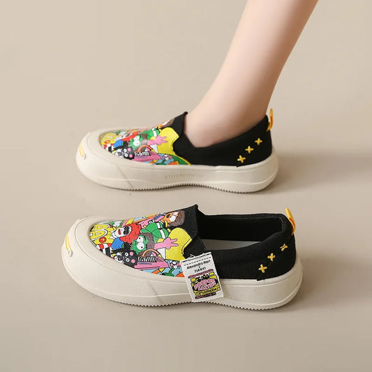 Platform Vulcanized Thick Sole Canvas Loafers Graffiti Sneakers