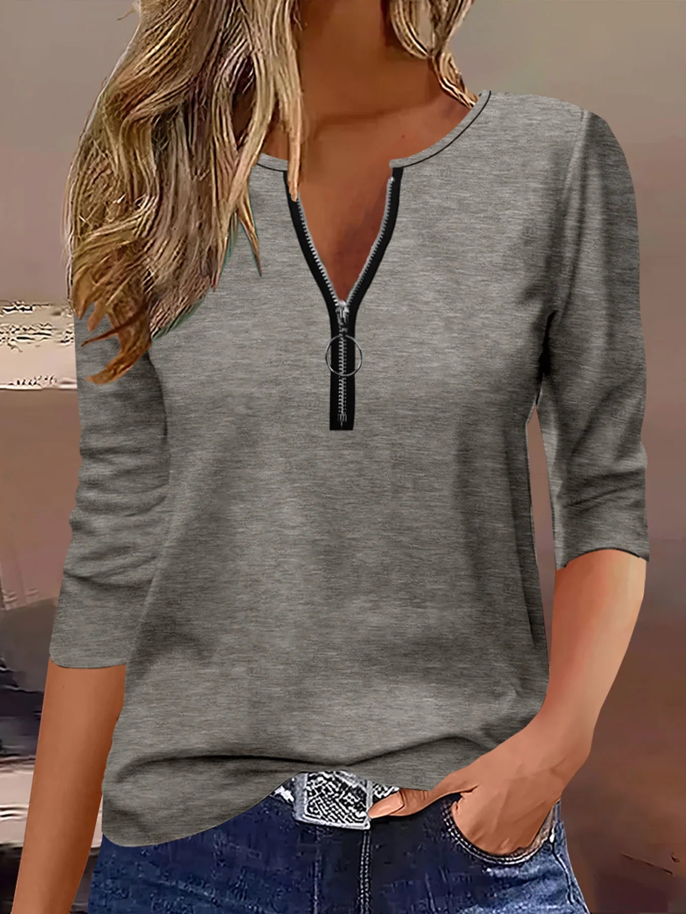 Camiseta informal estampada de manga larga