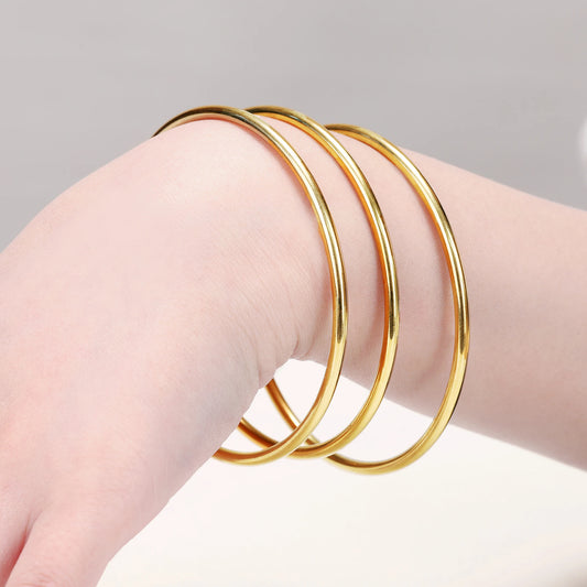 Round Minimalist Gold Bangle Bracelets