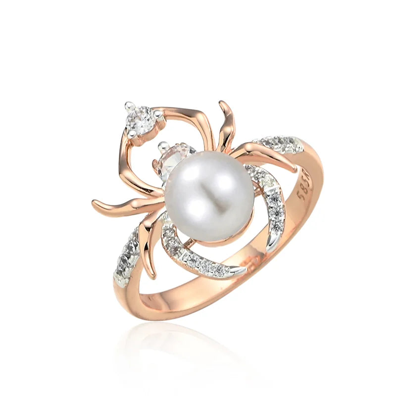 Spider Shape 585 Rose Gold With Grey Pearl Rings