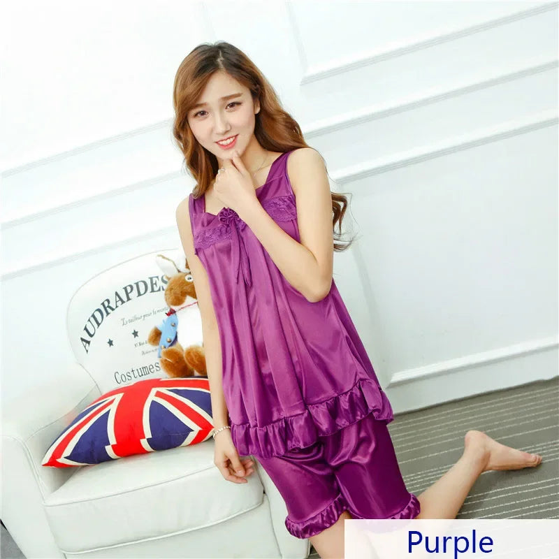 Faux Silk Satin Sexy Sleepwear Pajamas Set
