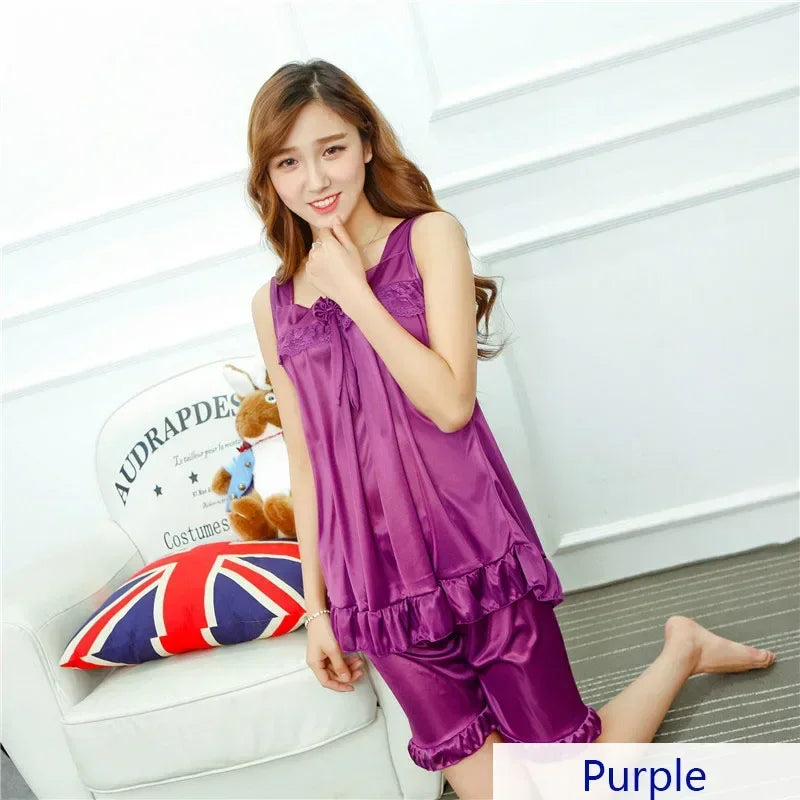 Faux Silk Satin Sexy Sleepwear Pajamas Set