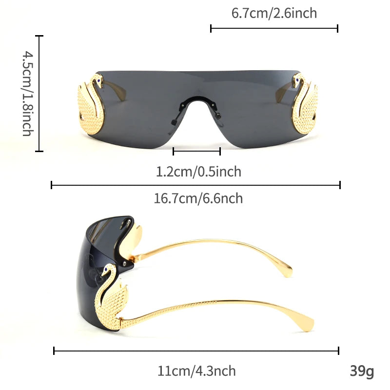 Frameless with Rhinestone Embellished Swan Sunglasses