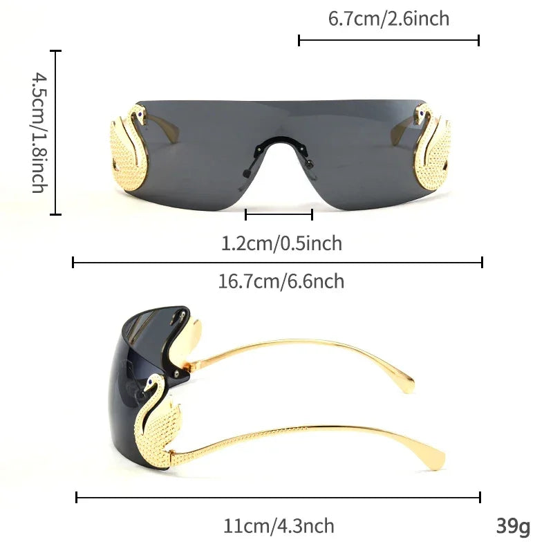 Frameless with Rhinestone Embellished Swan Sunglasses