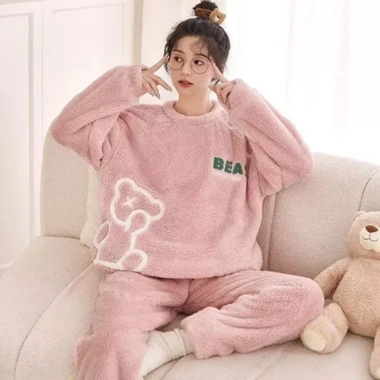Warm Long Sleeve Cartoon Loungewear Pajama Sets