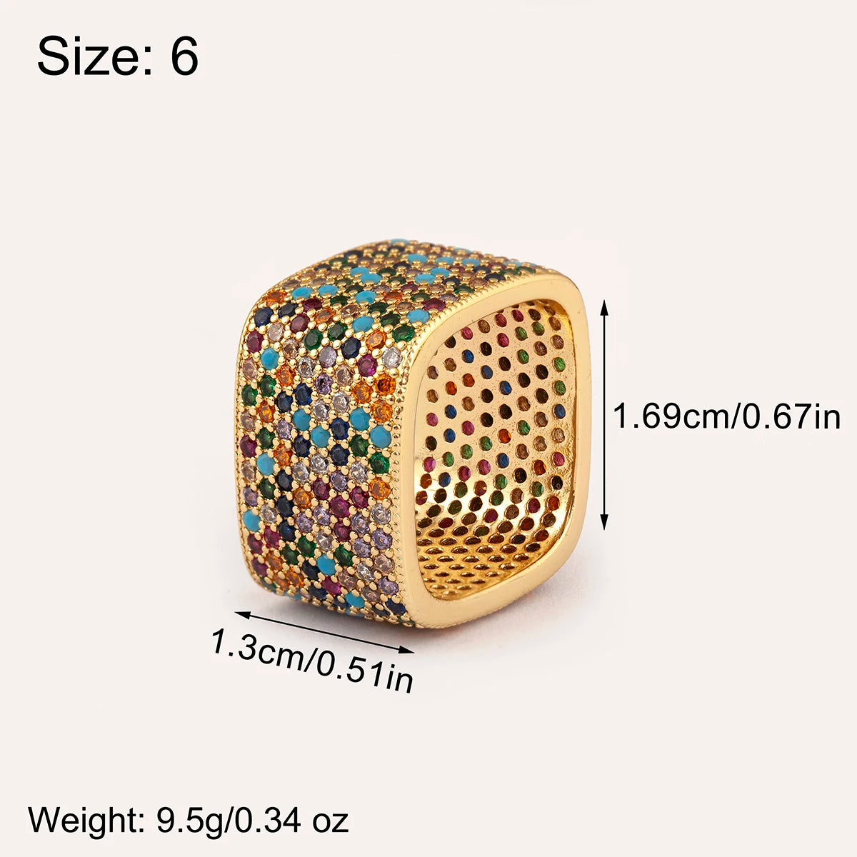 Square Shape Crystal Unisex Copper Zircon Rings