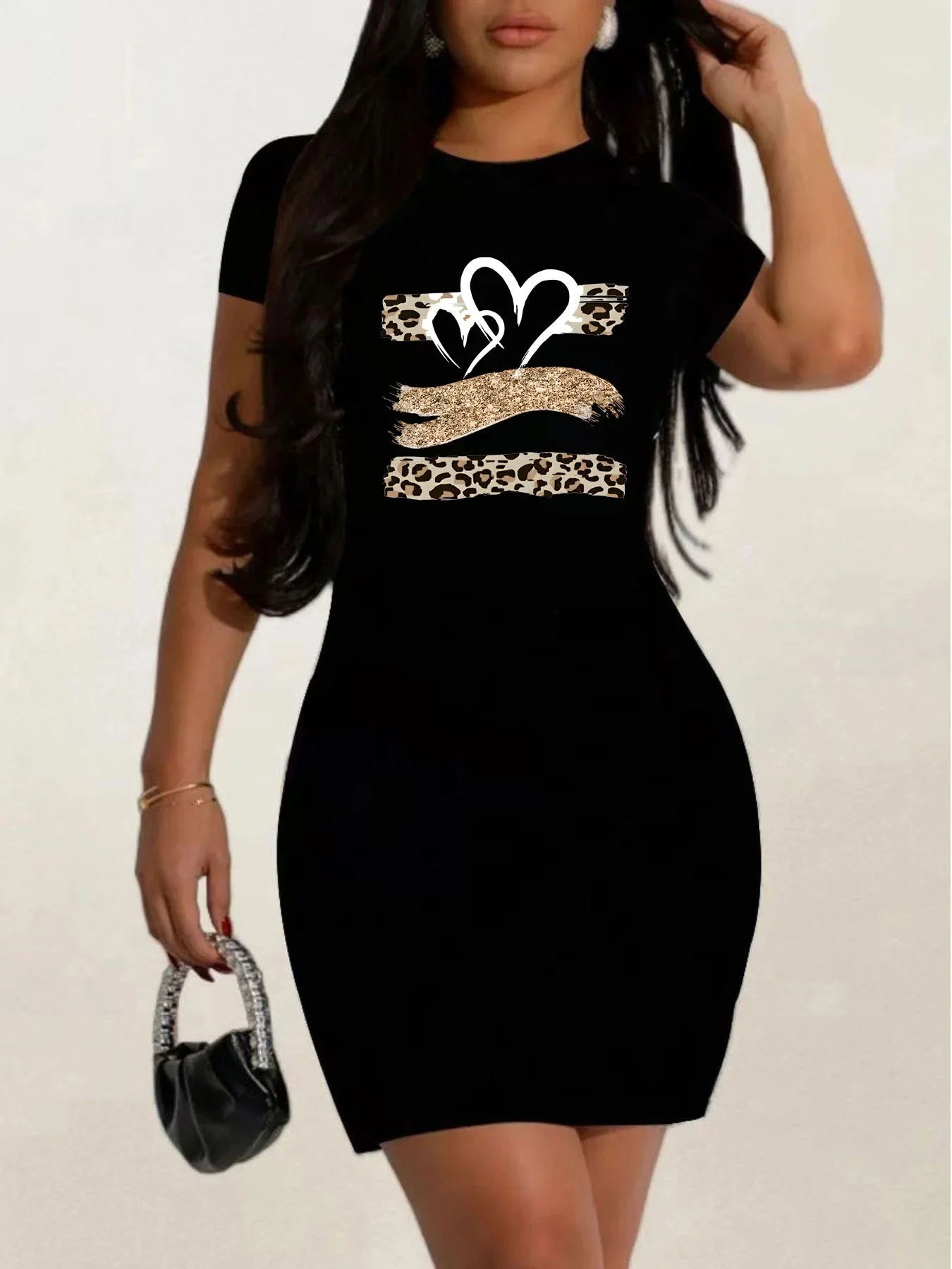 Short sleeves Casual Graphic Round Neck Loose Fit Dress